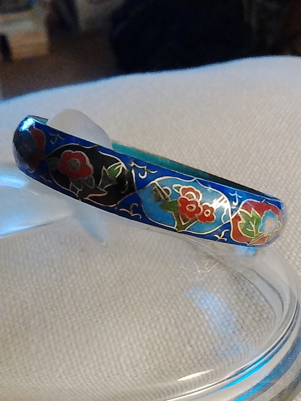 Blue Floral Cloisonné Enamel Bangle Bracelet - Women's Jewelry